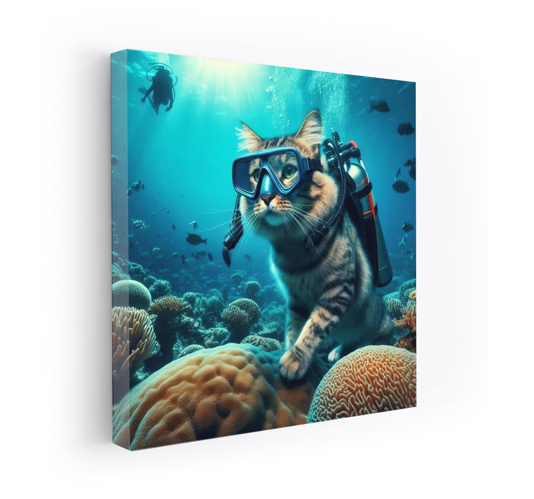 Cat Diver in Underwater Adventures: Furry Explorer in Scuba