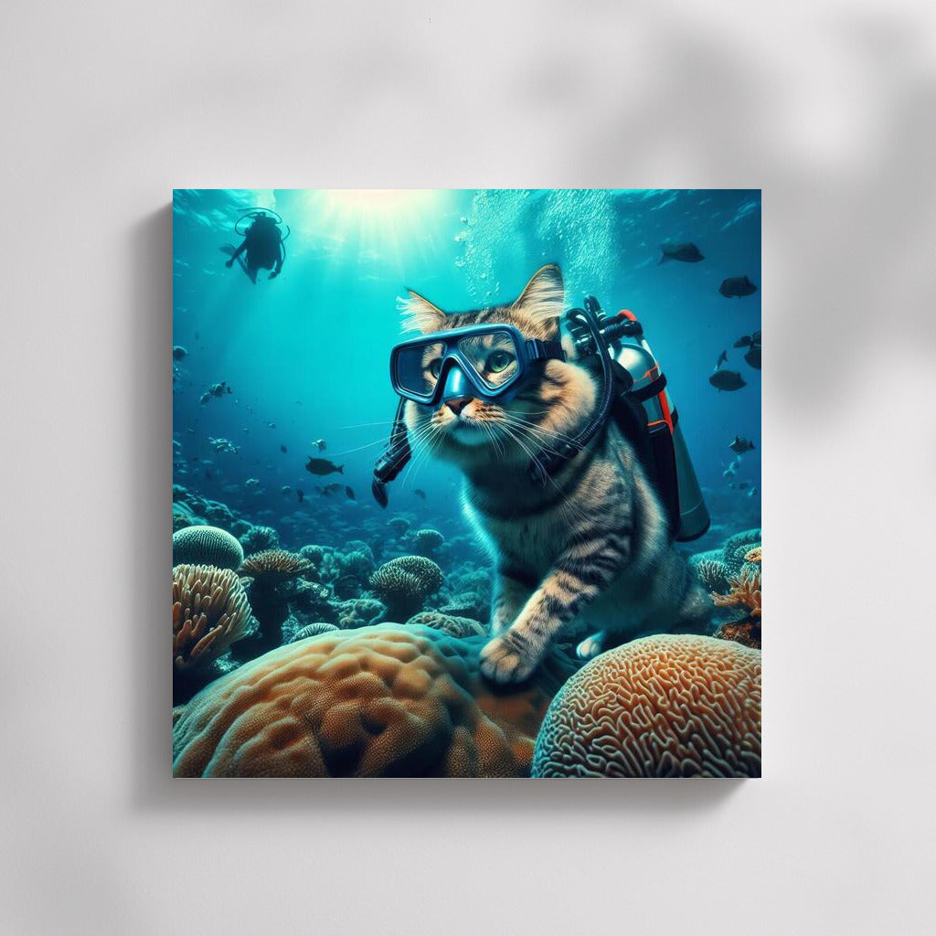 Cat Diver in Underwater Adventures: Furry Explorer in Scuba