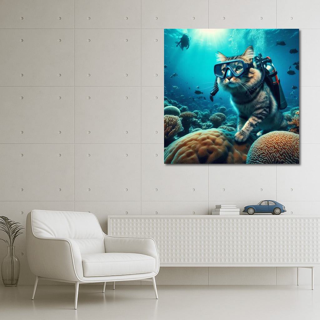 Cat Diver in Underwater Adventures: Furry Explorer in Scuba