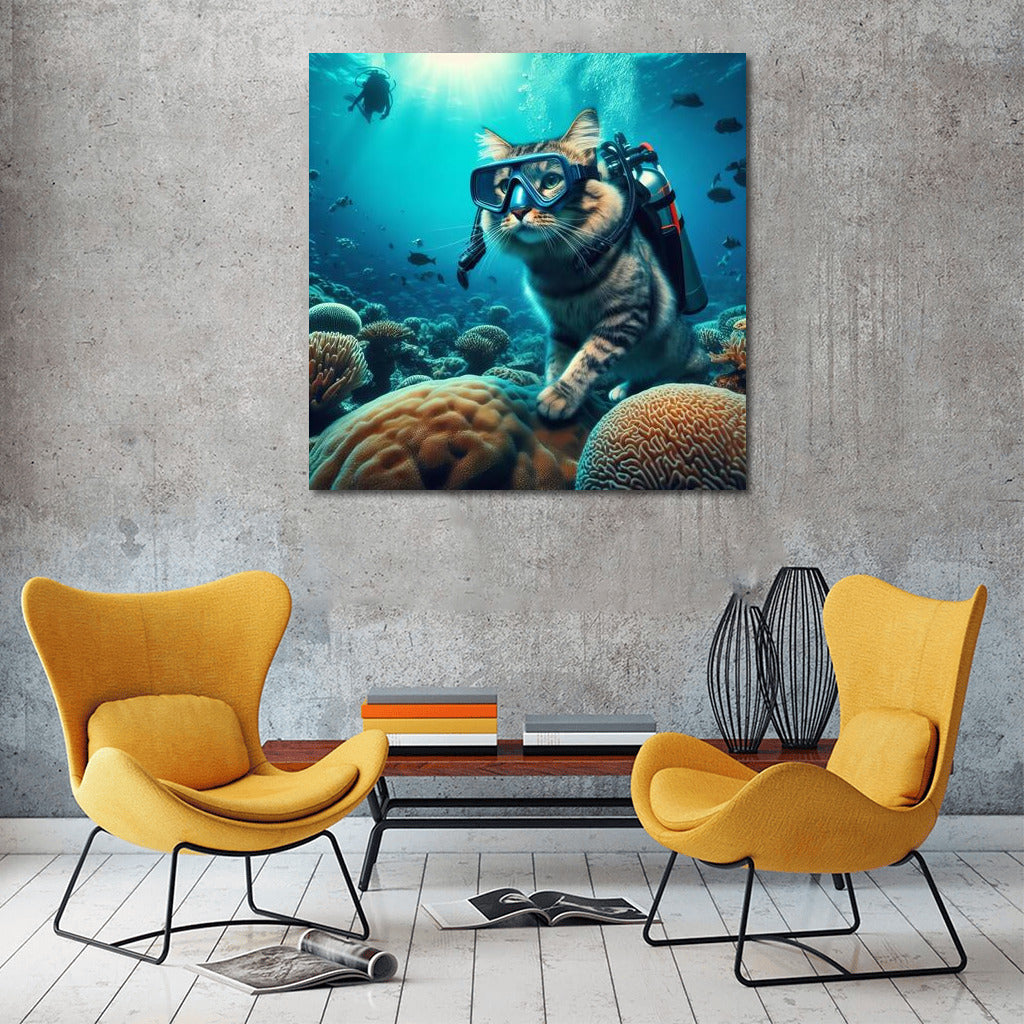 Cat Diver in Underwater Adventures: Furry Explorer in Scuba