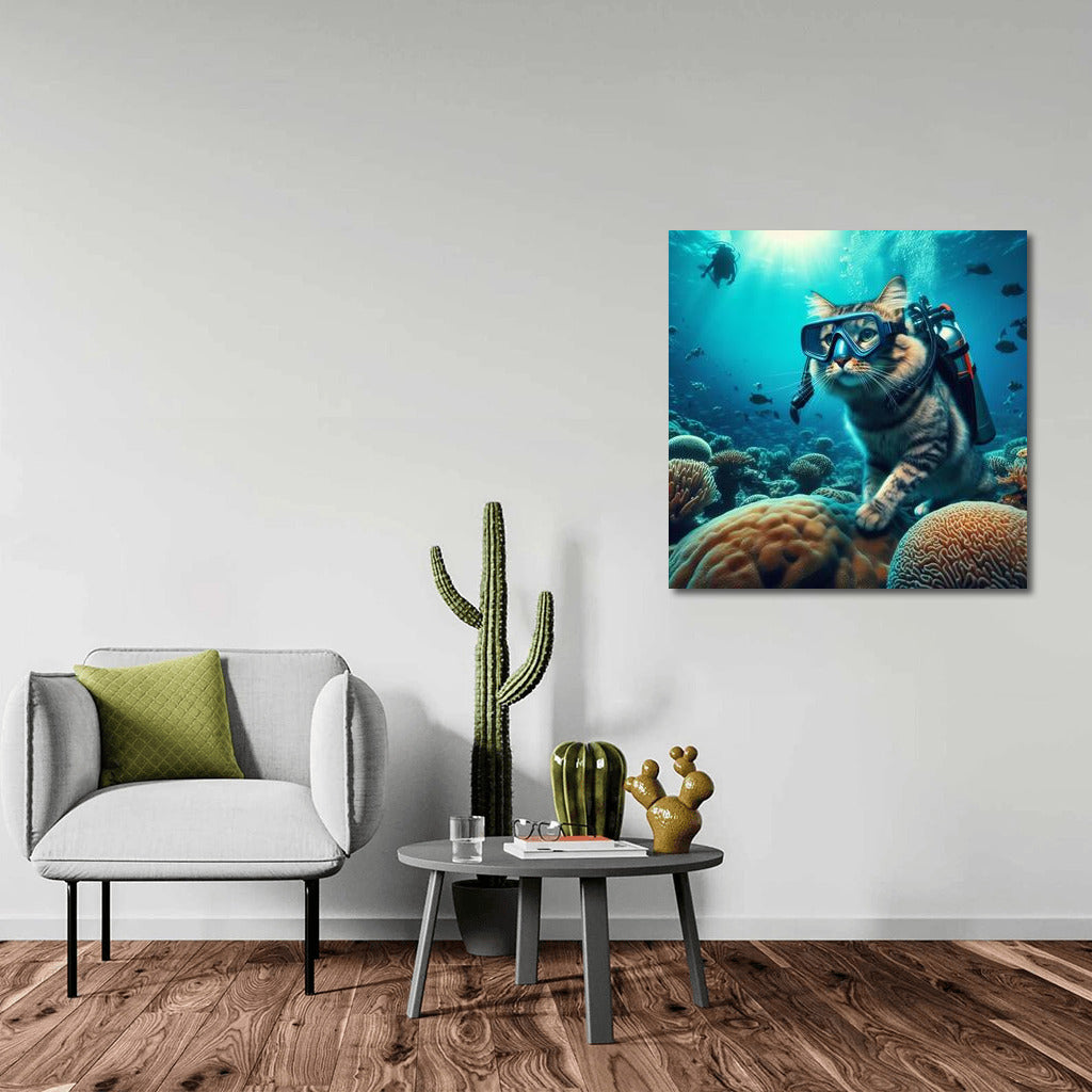 Cat Diver in Underwater Adventures: Furry Explorer in Scuba