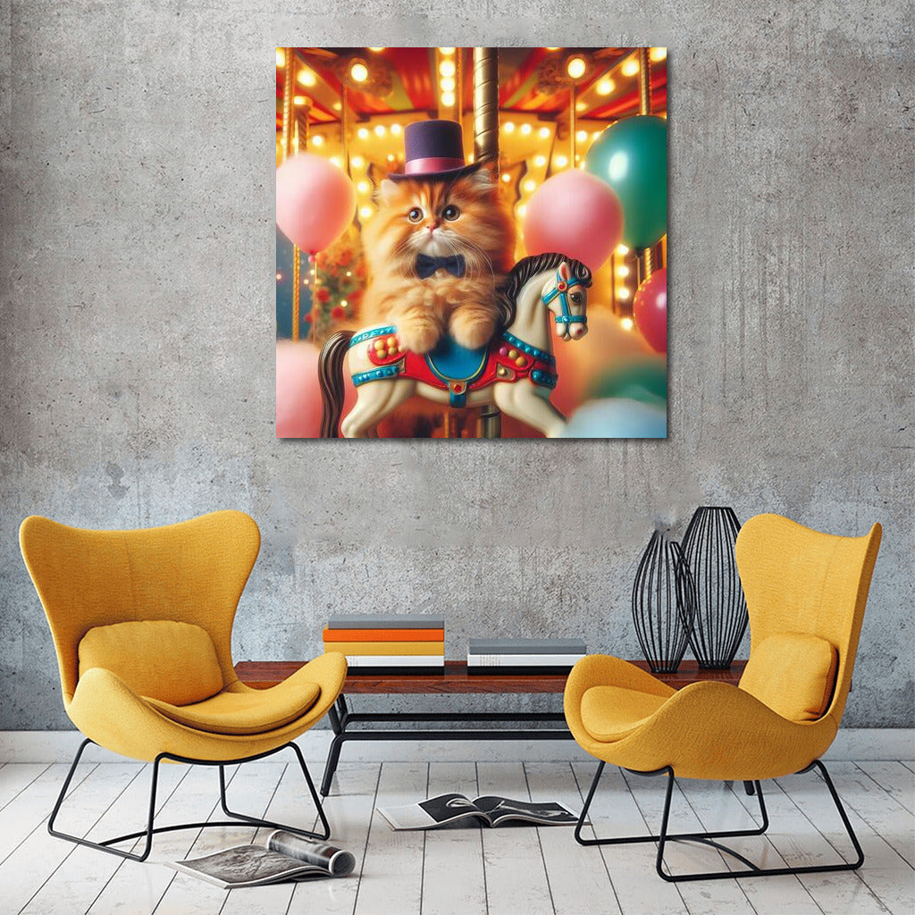 Carnival Cat in a Top Hat on the Carousel – Magic in Your Home