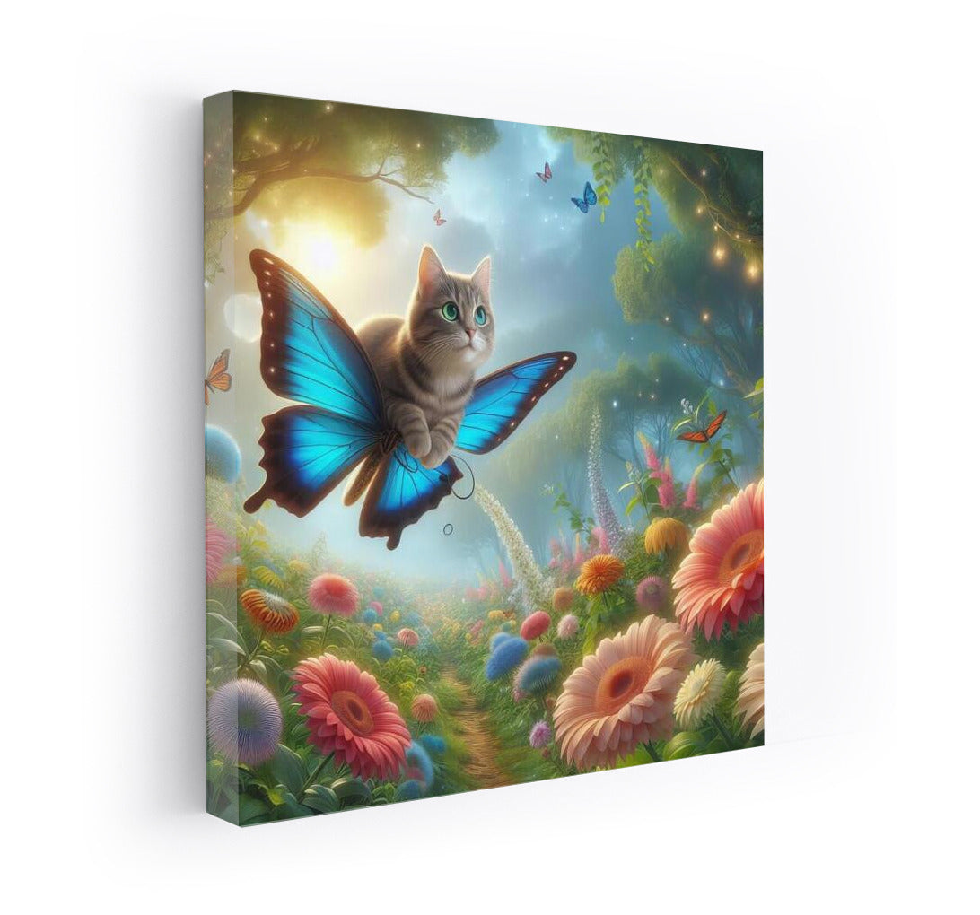 Soaring Cat on Butterfly Wings in the Magic Forest