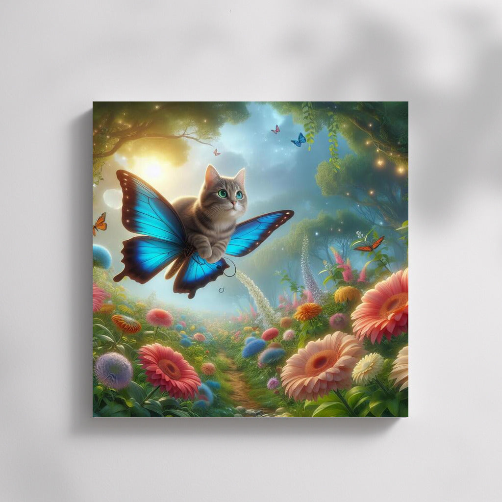 Soaring Cat on Butterfly Wings in the Magic Forest