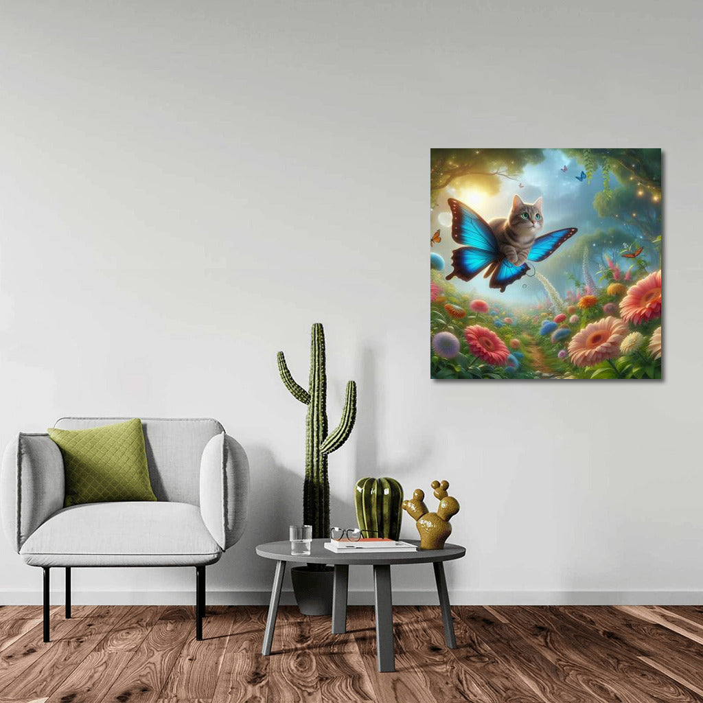 Soaring Cat on Butterfly Wings in the Magic Forest