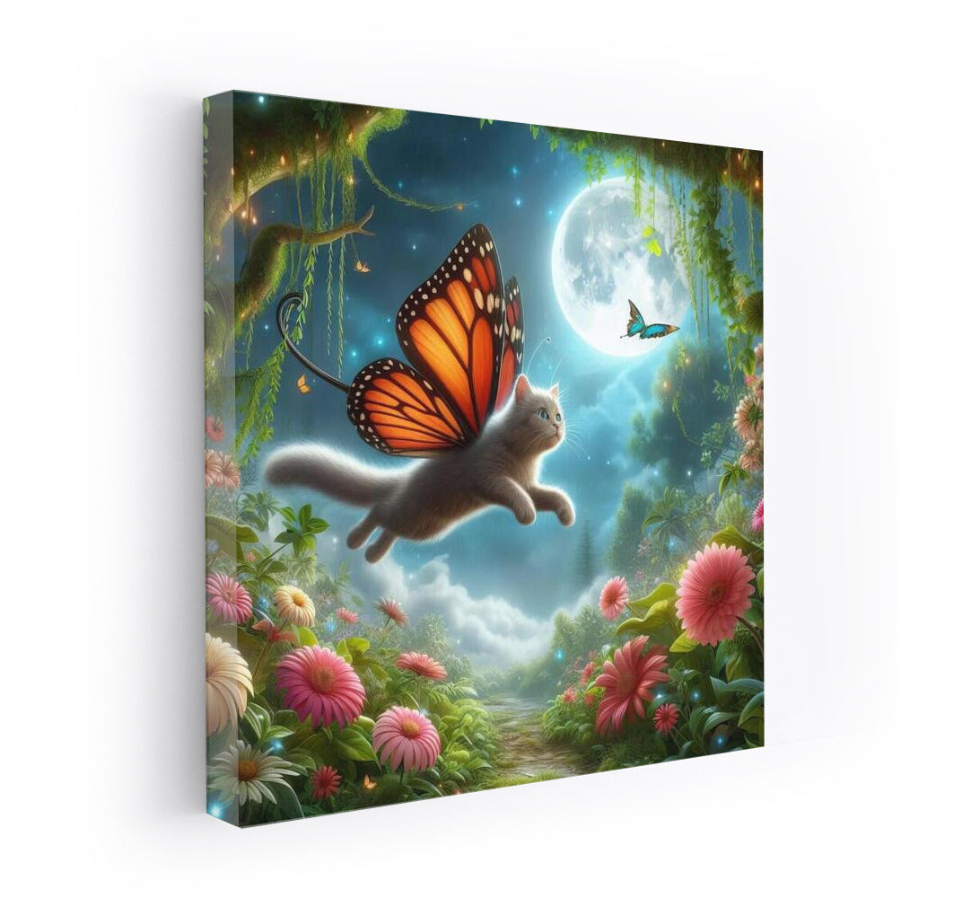 Cat on Butterfly Wings: Magical Flight in the Forest