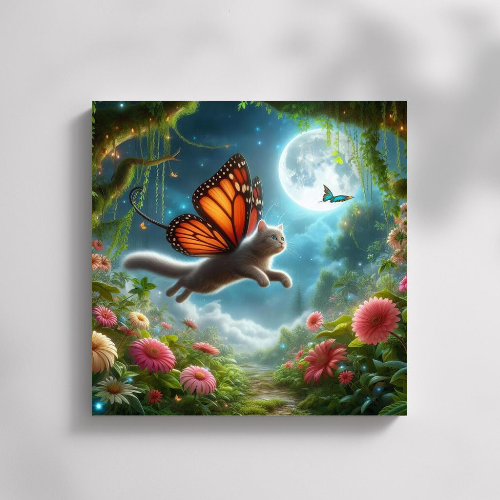 Cat on Butterfly Wings: Magical Flight in the Forest