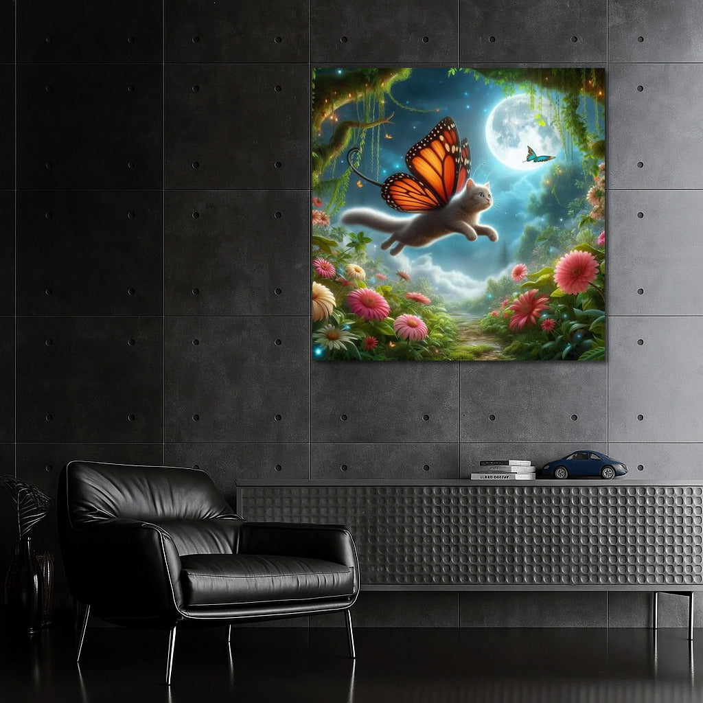 Cat on Butterfly Wings: Magical Flight in the Forest