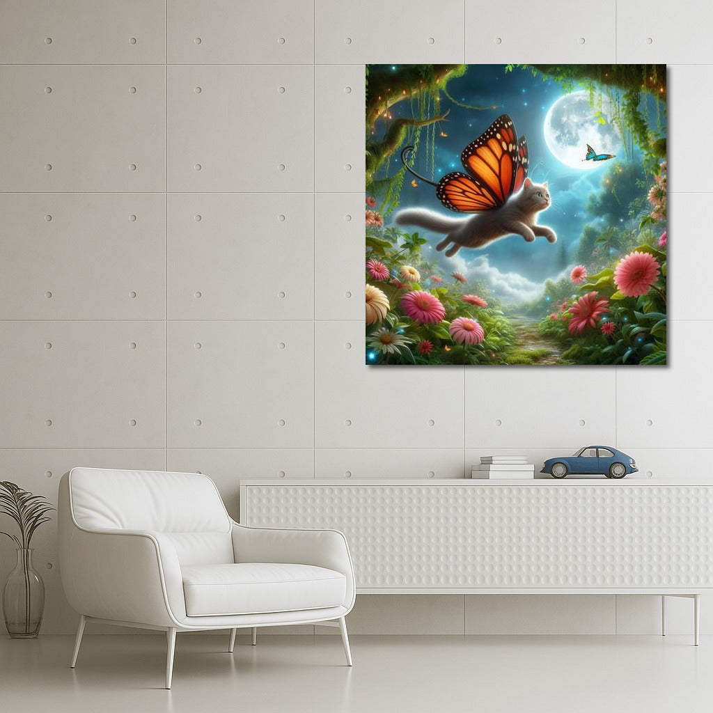Cat on Butterfly Wings: Magical Flight in the Forest