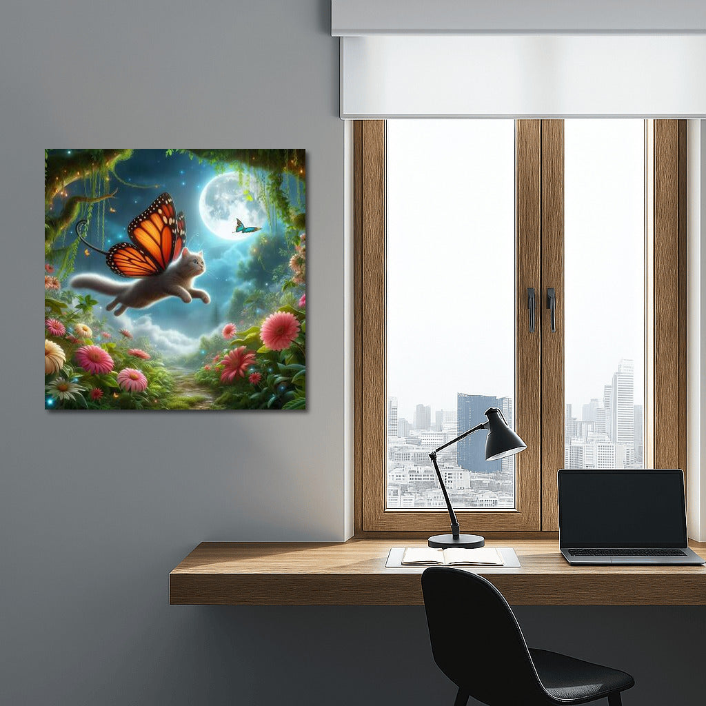 Cat on Butterfly Wings: Magical Flight in the Forest
