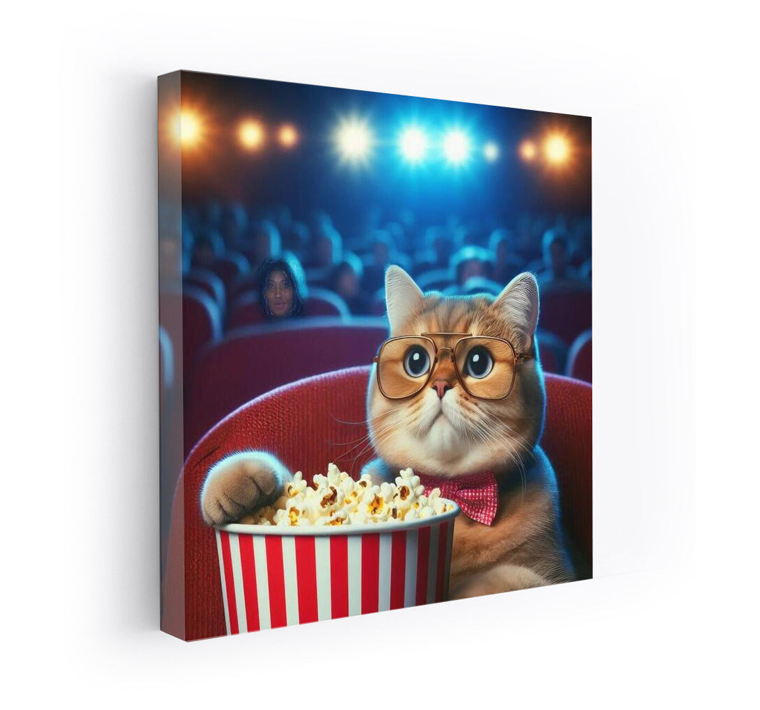 Cat at the Cinema: Moviegoer with Popcorn