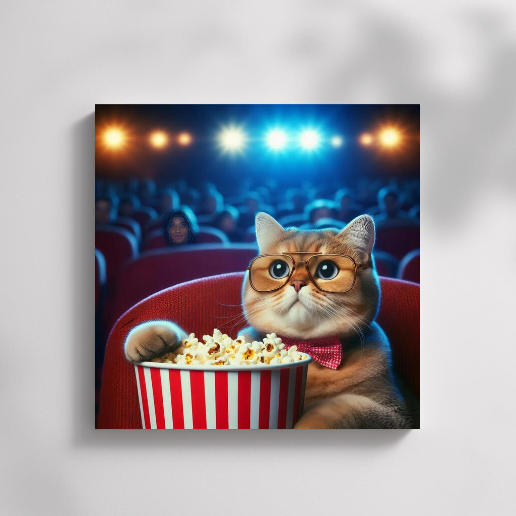 Cat at the Cinema: Moviegoer with Popcorn