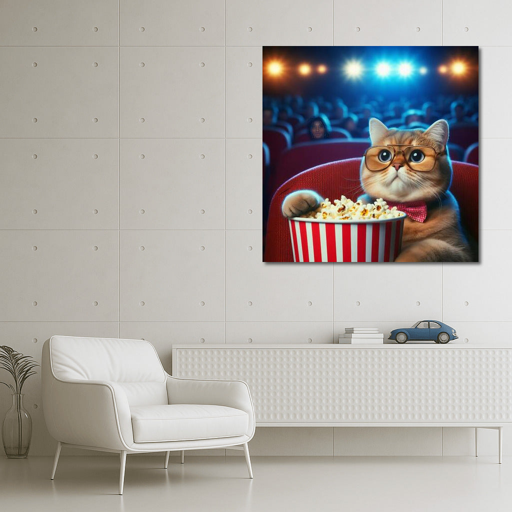 Cat at the Cinema: Moviegoer with Popcorn