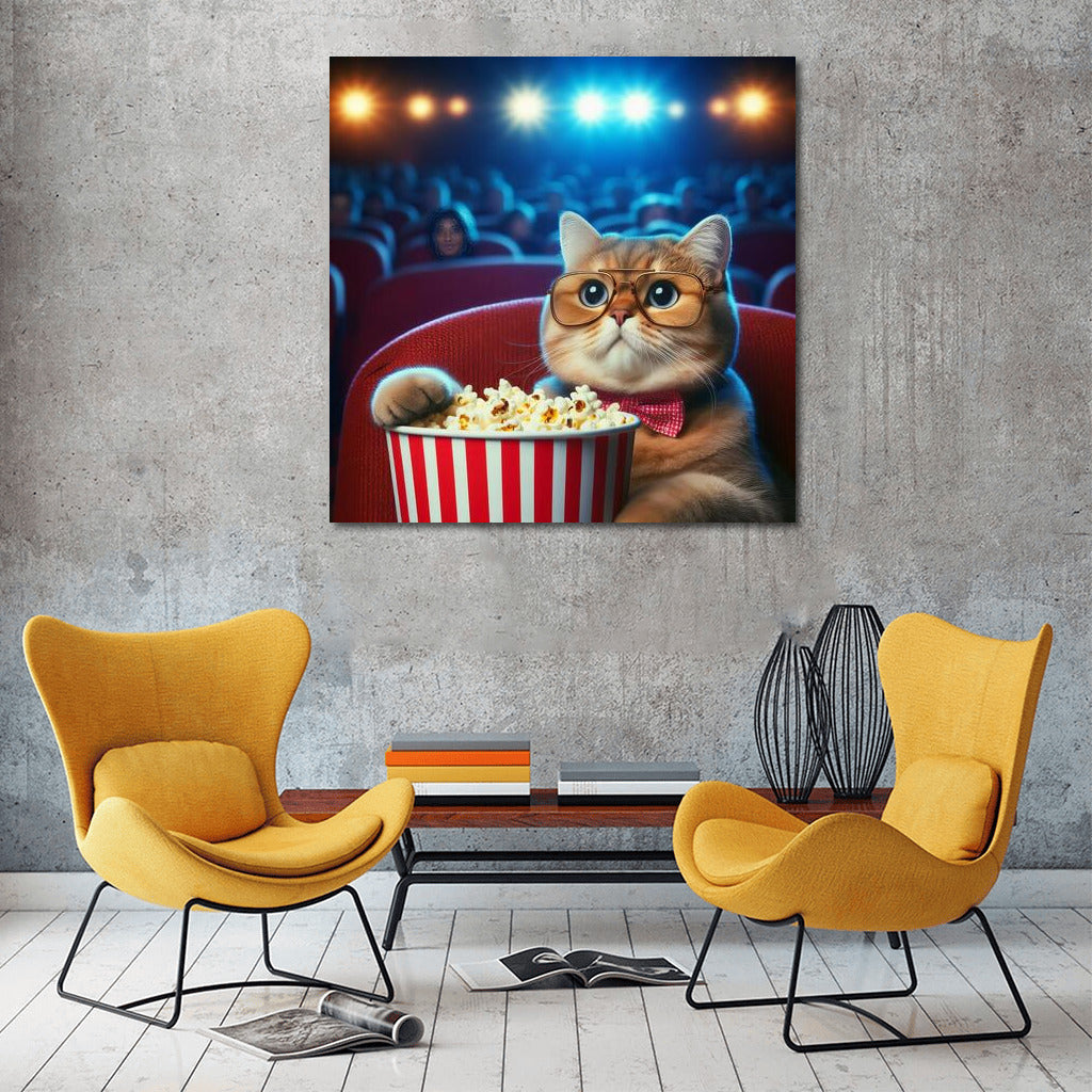 Cat at the Cinema: Moviegoer with Popcorn