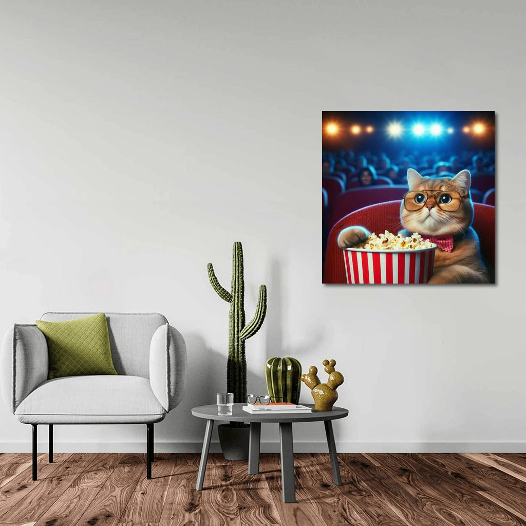 Cat at the Cinema: Moviegoer with Popcorn