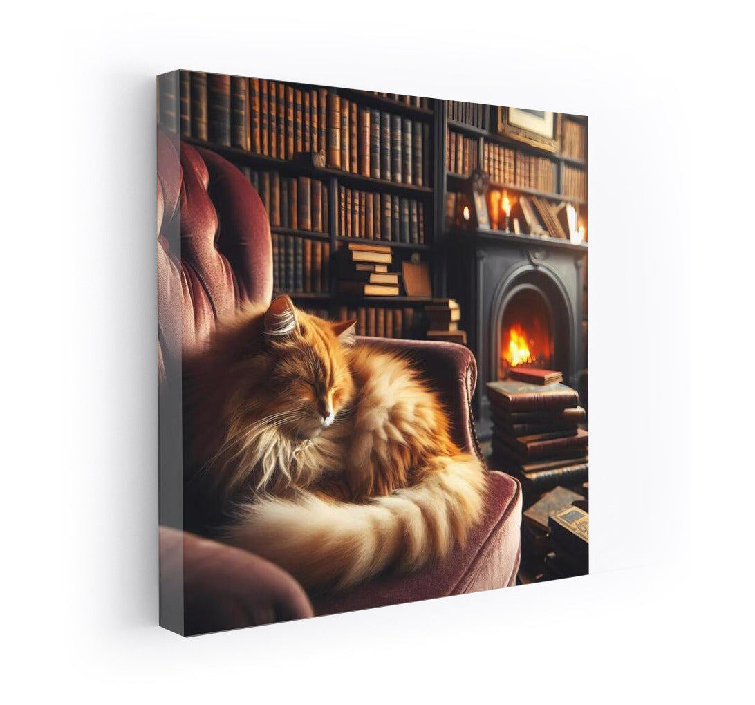 Cat in the Cozy Library: Gentle Charm and Warmth