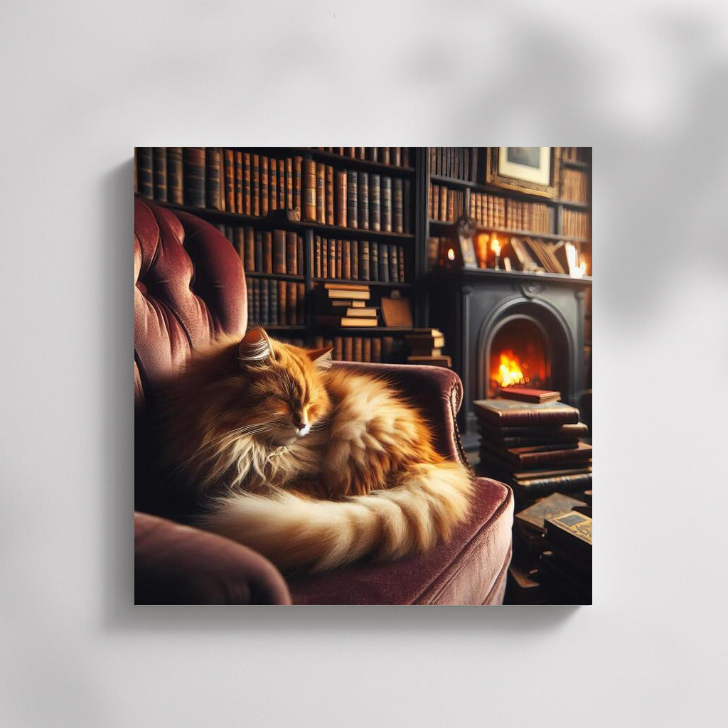Cat in the Cozy Library: Gentle Charm and Warmth