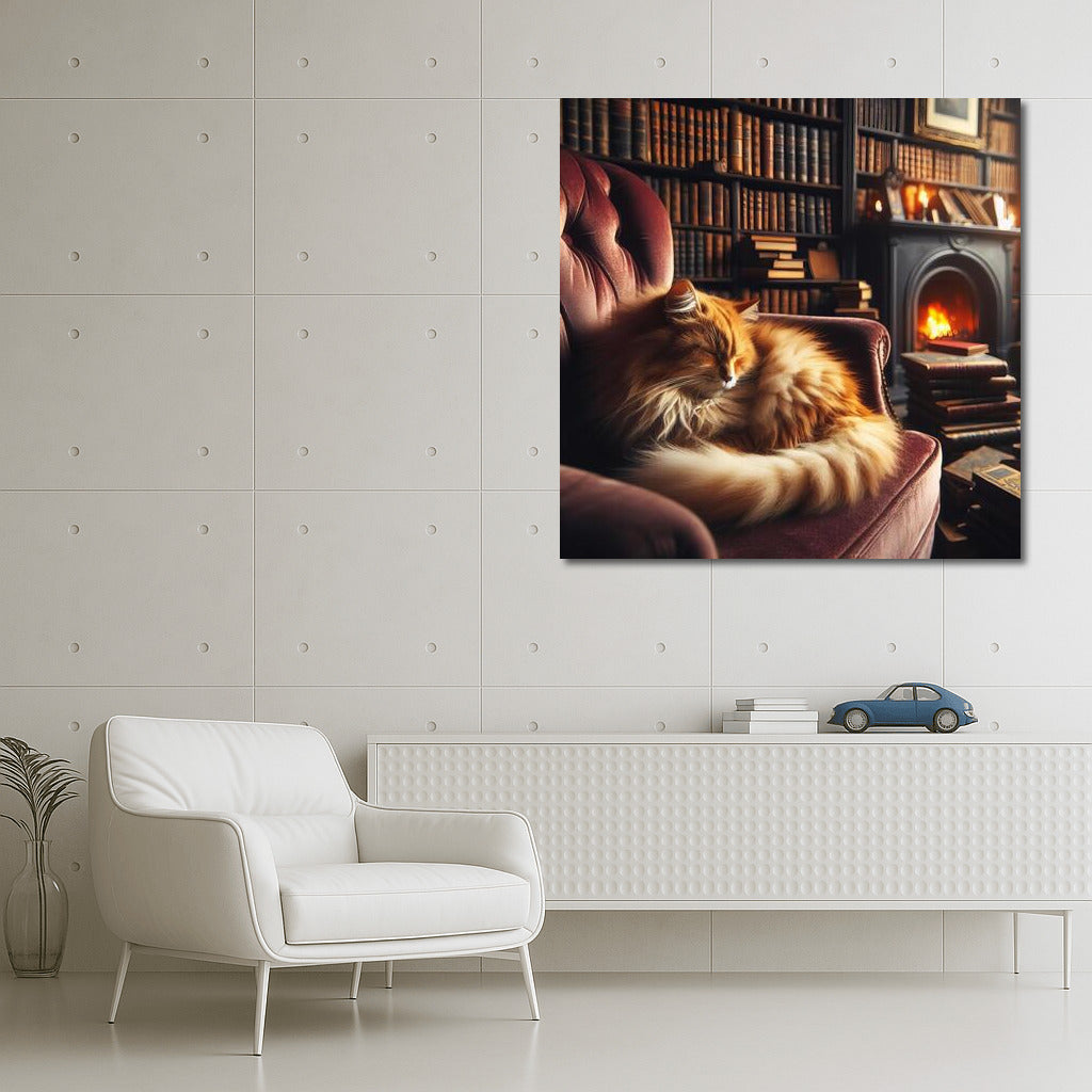 Cat in the Cozy Library: Gentle Charm and Warmth