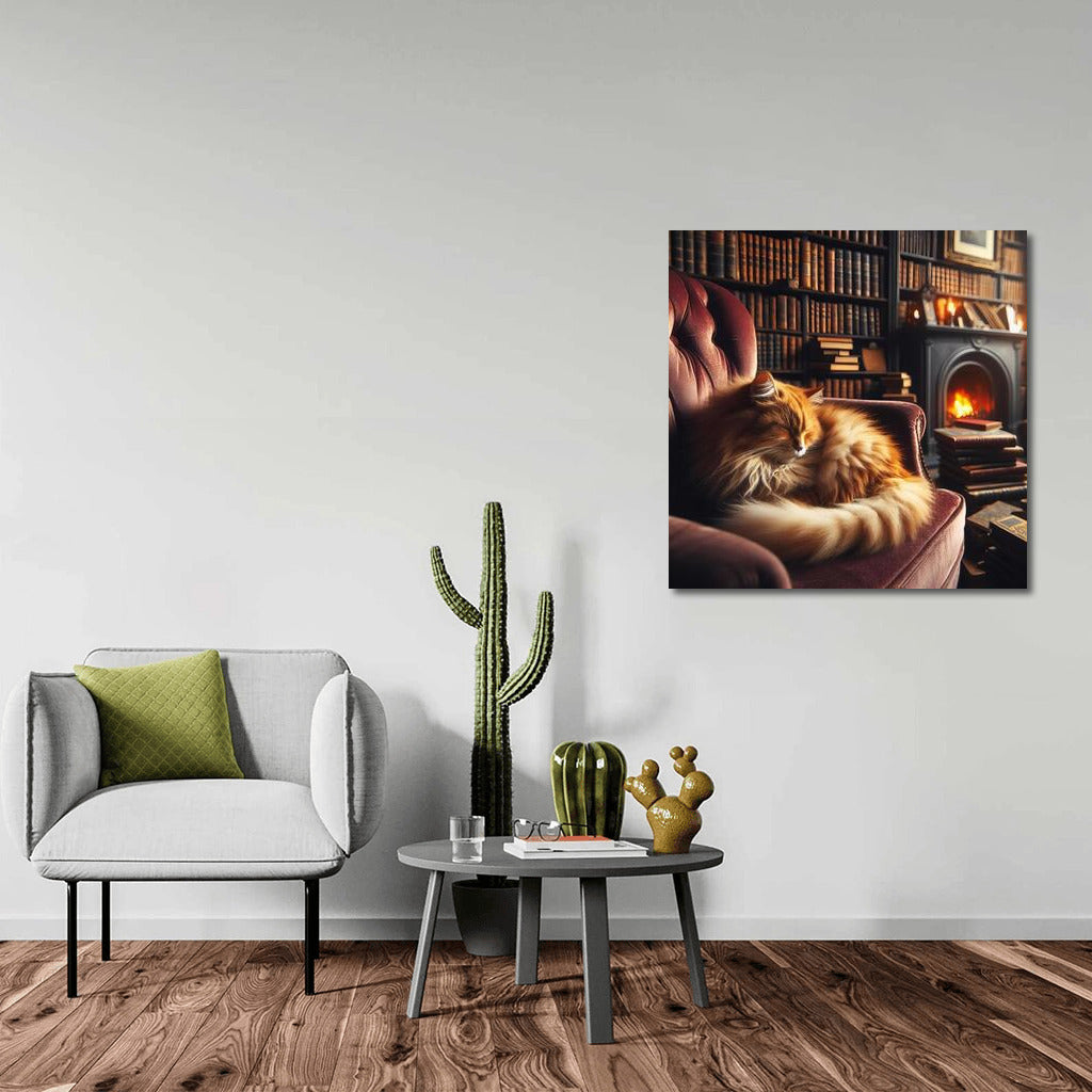 Cat in the Cozy Library: Gentle Charm and Warmth