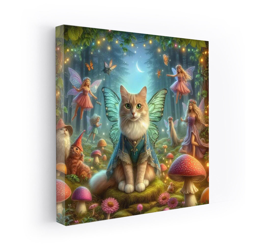 Magic Cat in the Fairytale Forest: Fantastic Creatures and Mushrooms