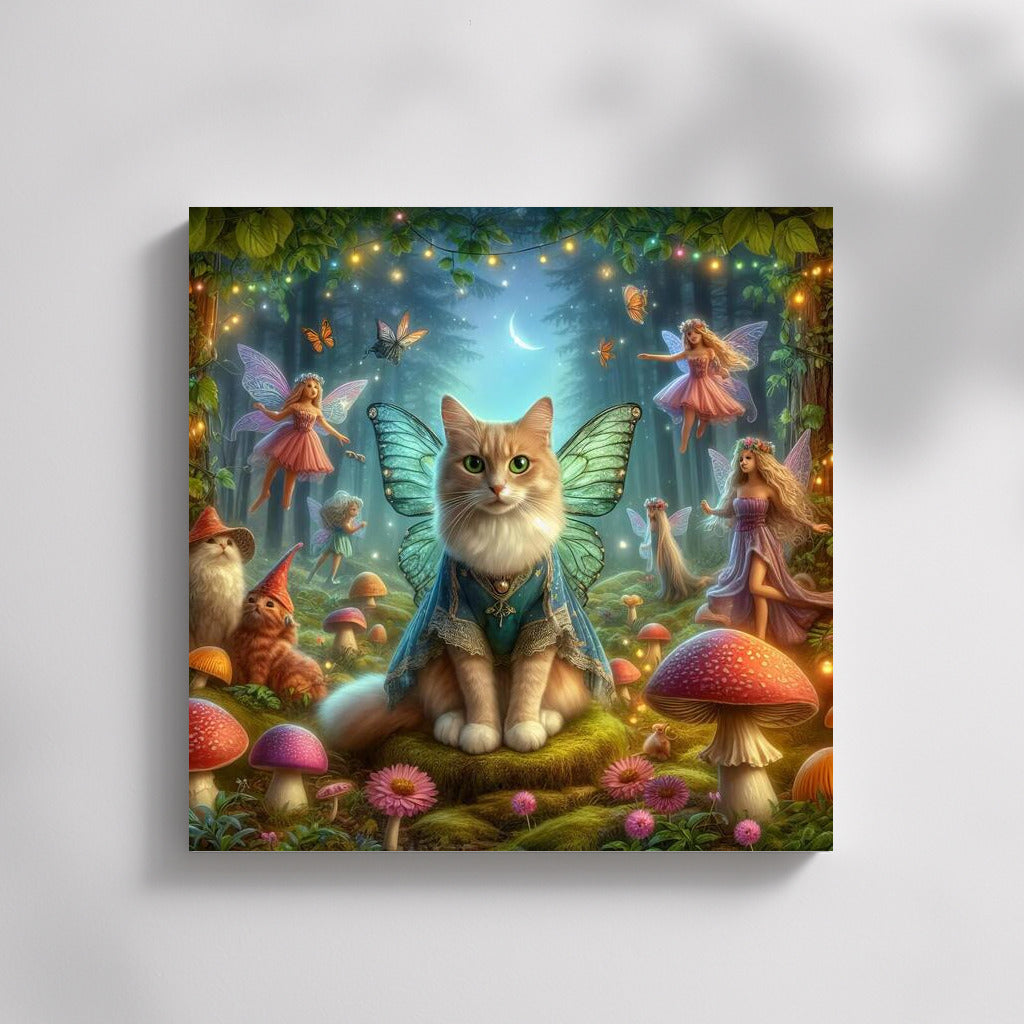 Magic Cat in the Fairytale Forest: Fantastic Creatures and Mushrooms