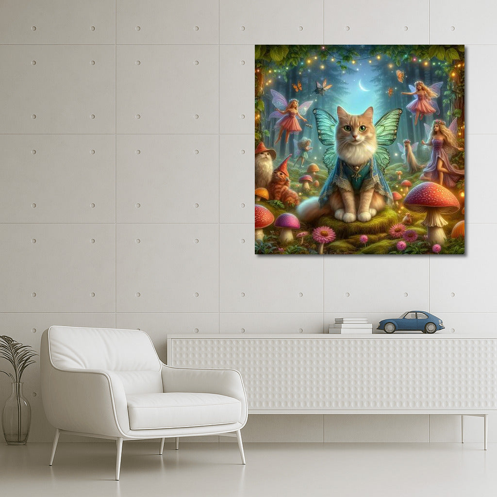 Magic Cat in the Fairytale Forest: Fantastic Creatures and Mushrooms