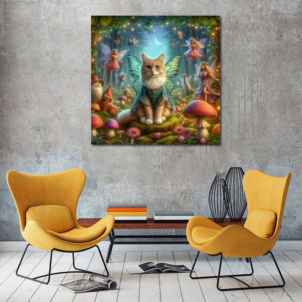 Magic Cat in the Fairytale Forest: Fantastic Creatures and Mushrooms
