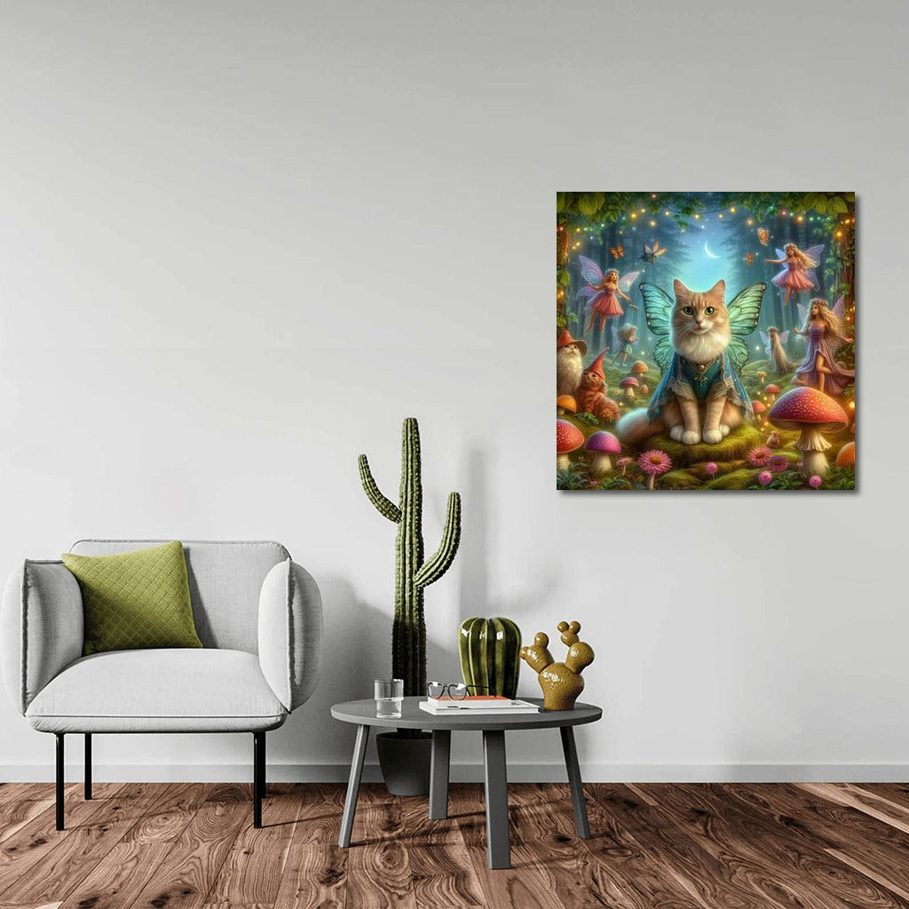 Magic Cat in the Fairytale Forest: Fantastic Creatures and Mushrooms