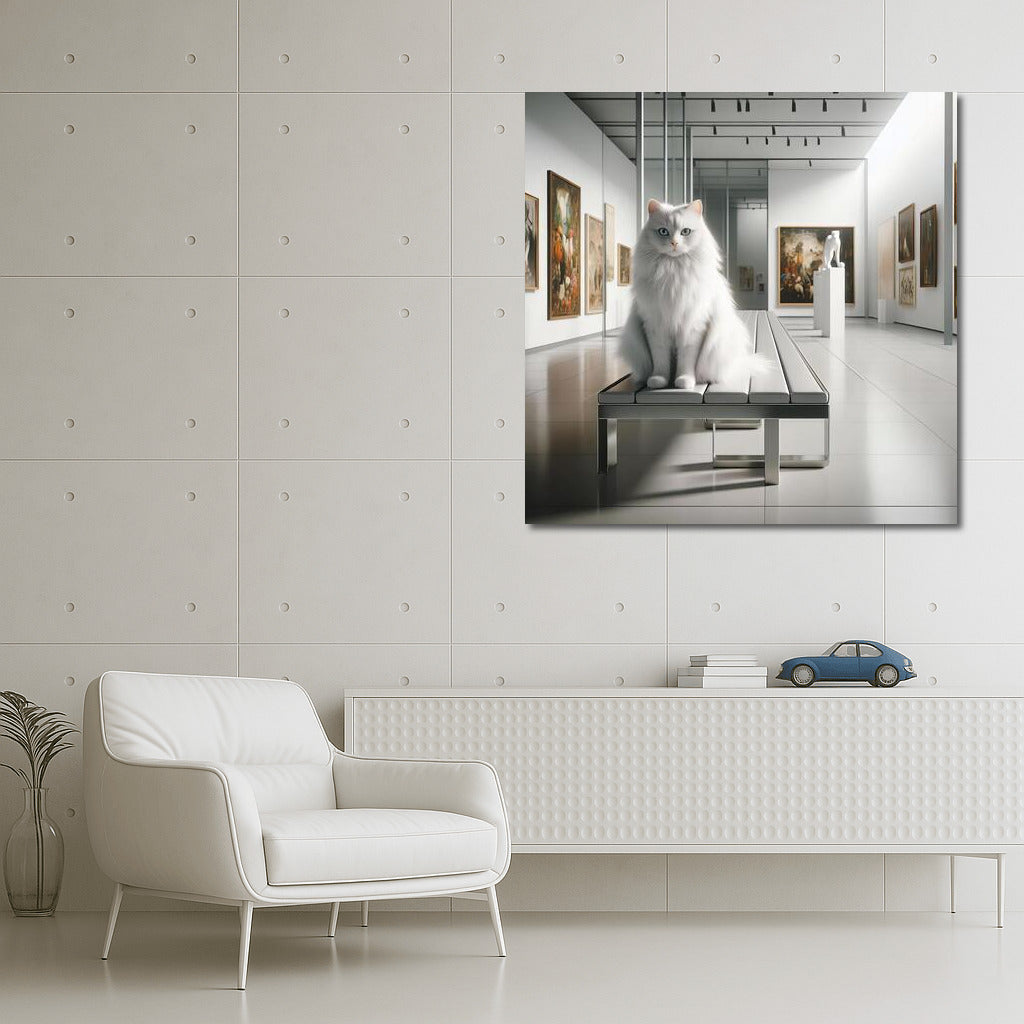 Cat-curator in a modern museum: mysterious grace among masterpieces