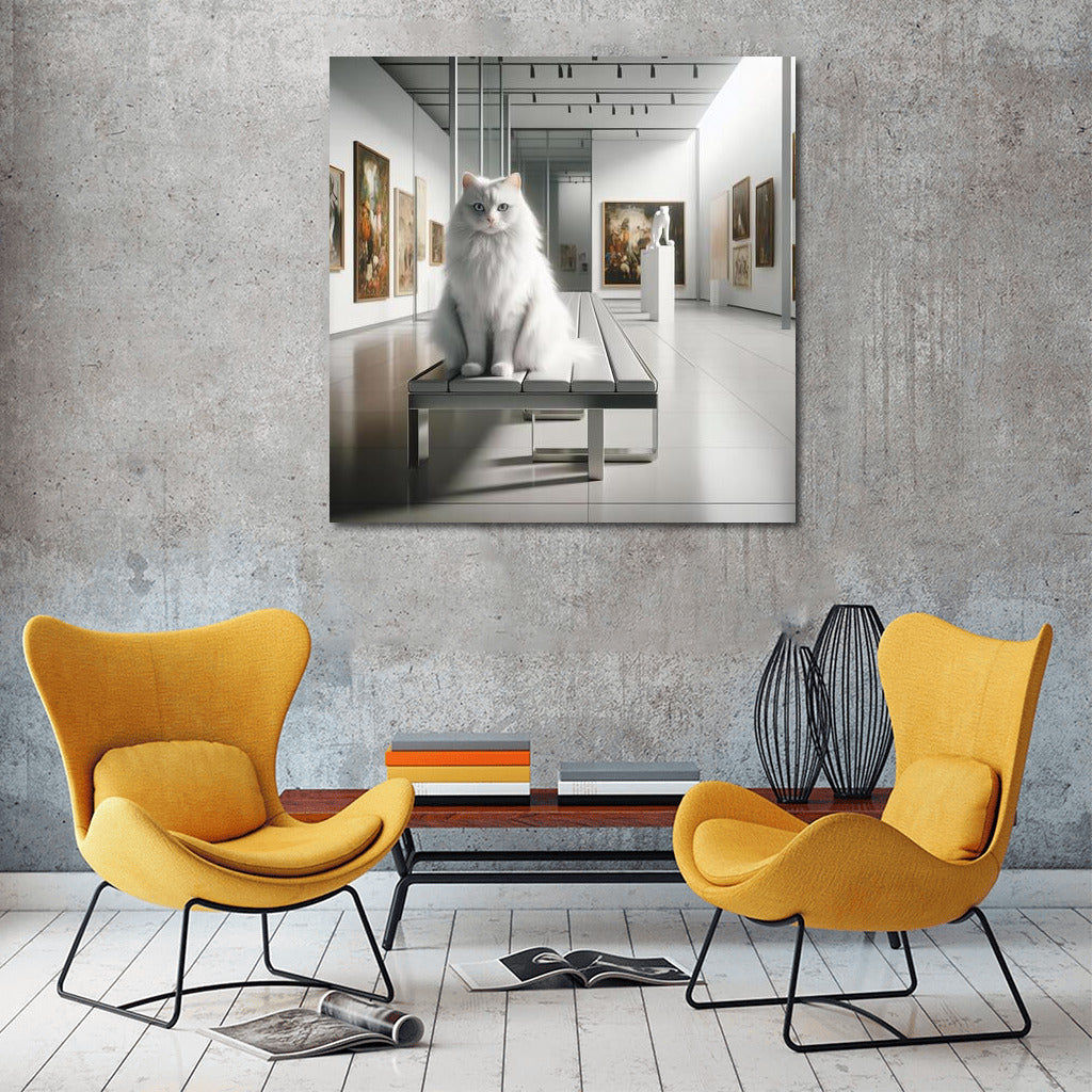 Cat-curator in a modern museum: mysterious grace among masterpieces