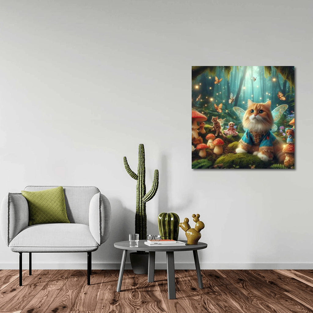 Fairy Cat in the Magic Forest: Fairytale Creatures and Mushrooms