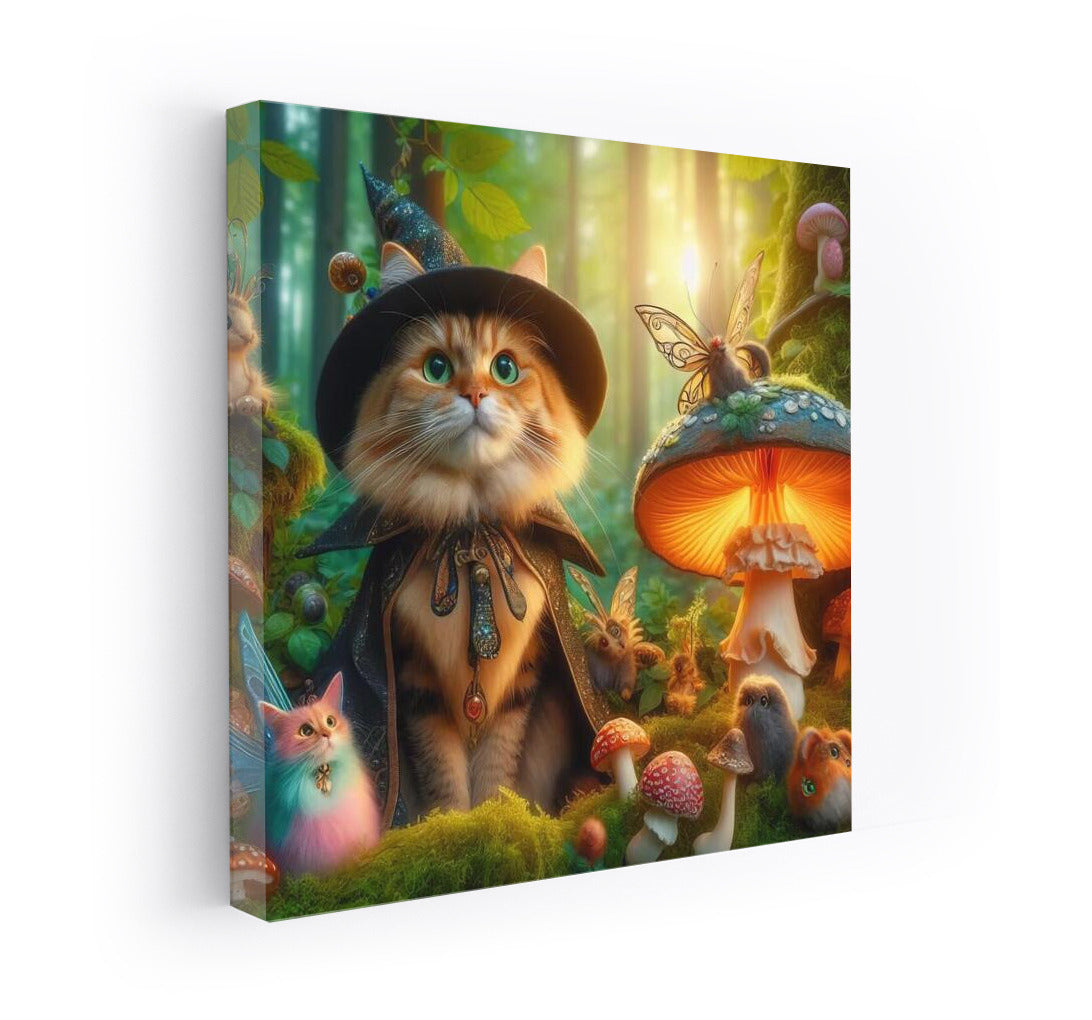 The Magic Cat in the Hat among the Fairies and Mushrooms in the Fairytale Forest