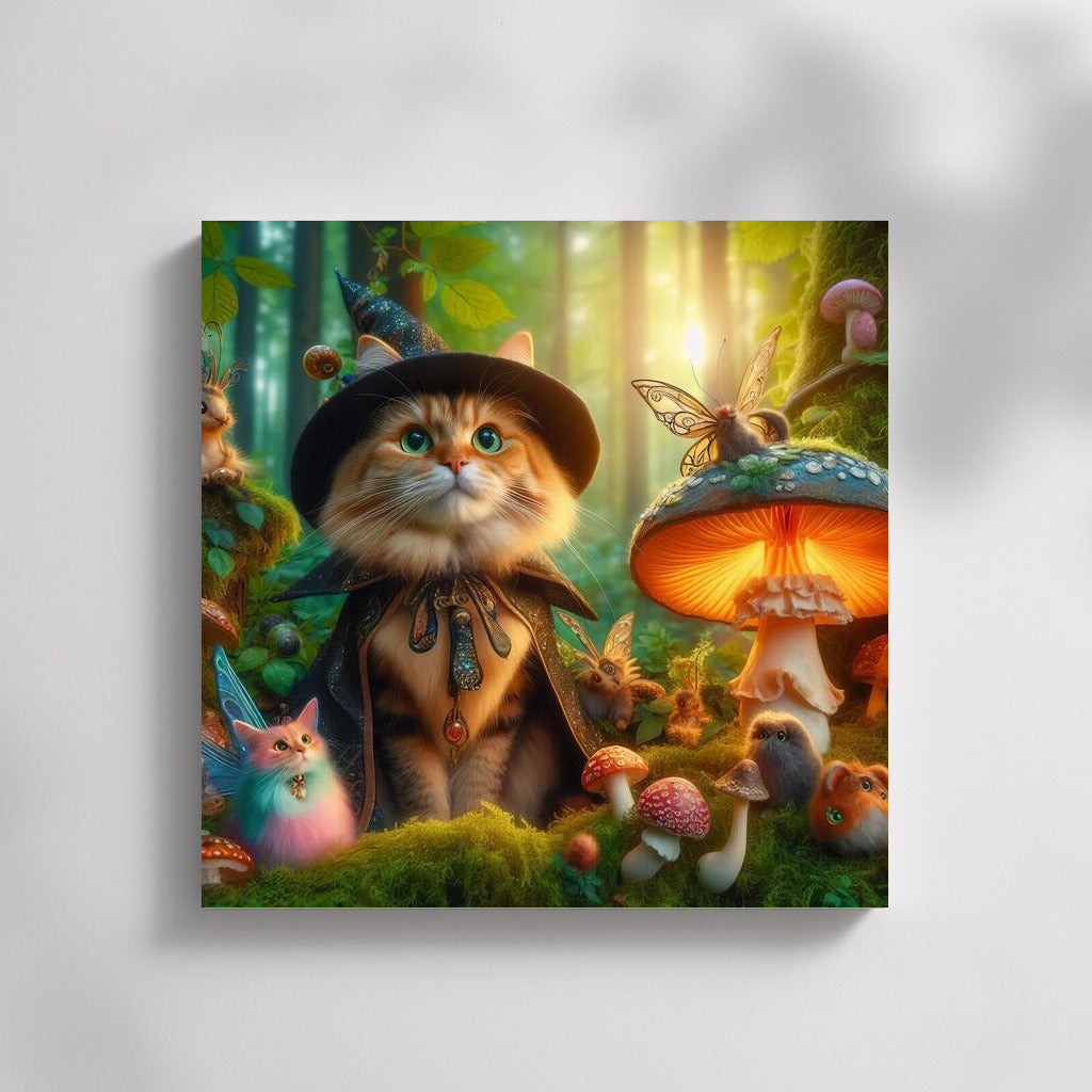 The Magic Cat in the Hat among the Fairies and Mushrooms in the Fairytale Forest