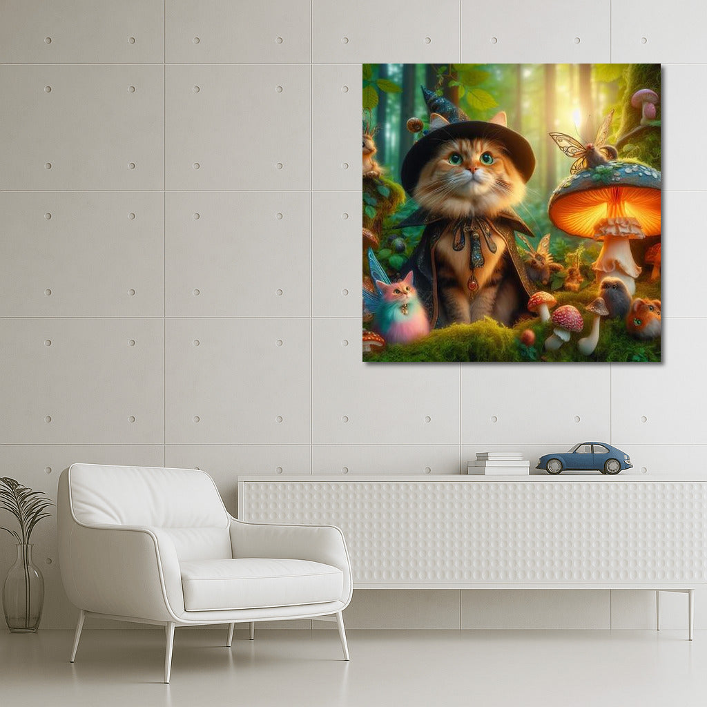The Magic Cat in the Hat among the Fairies and Mushrooms in the Fairytale Forest
