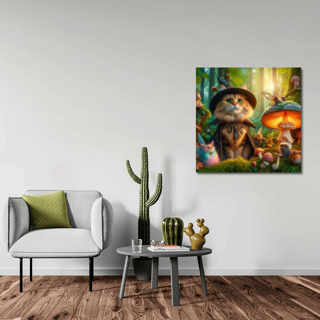 The Magic Cat in the Hat among the Fairies and Mushrooms in the Fairytale Forest