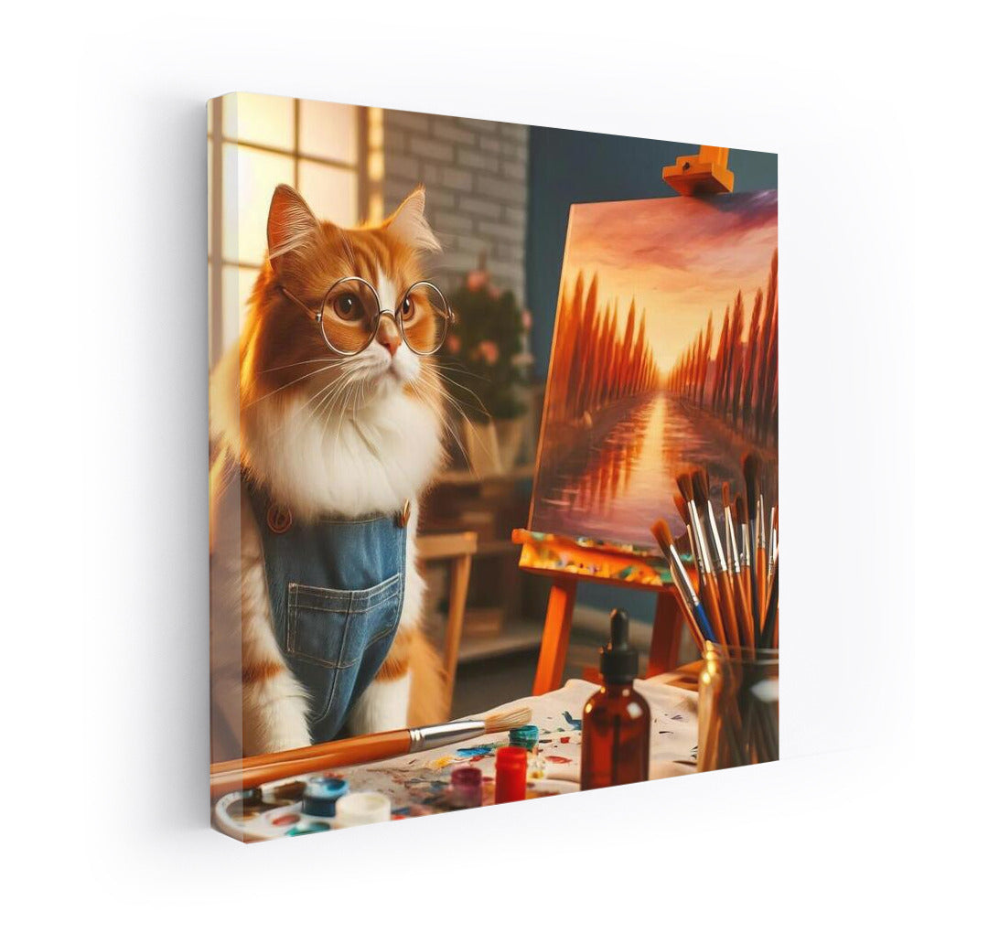 Cat-artist in the studio: Fantasy on canvas