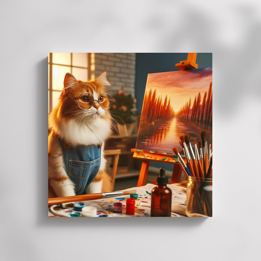 Cat-artist in the studio: Fantasy on canvas