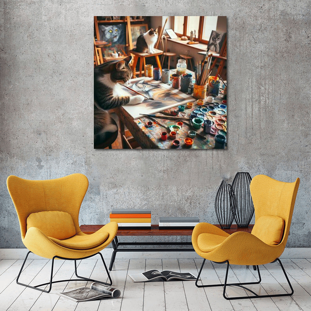 Cat-artist in the studio: The magic of the brush and inspiration