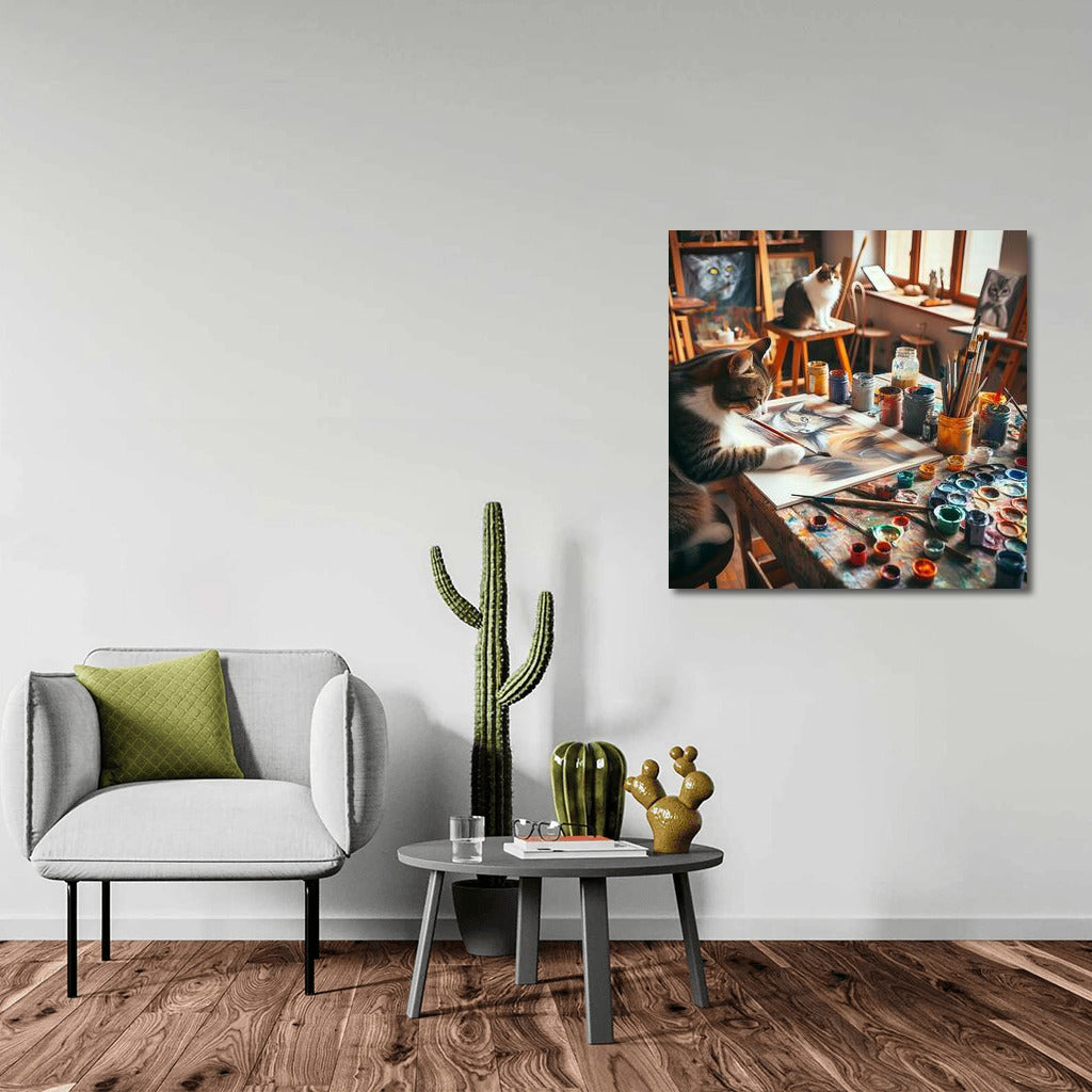 Cat-artist in the studio: The magic of the brush and inspiration