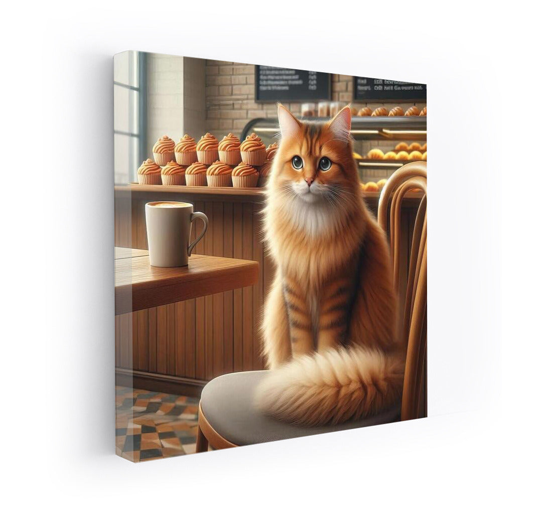 Fluffy Cat in the Coffee Shop: Comfort and Aroma