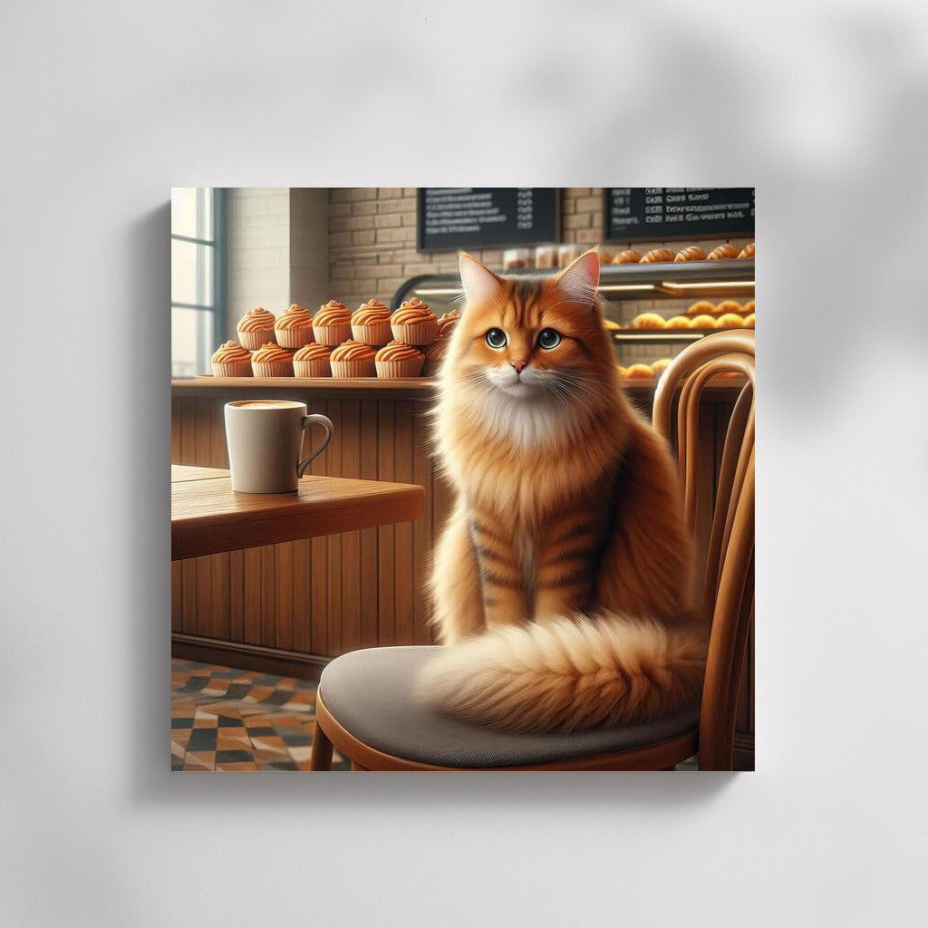 Fluffy Cat in the Coffee Shop: Comfort and Aroma