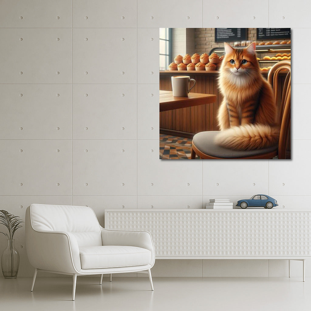 Fluffy Cat in the Coffee Shop: Comfort and Aroma