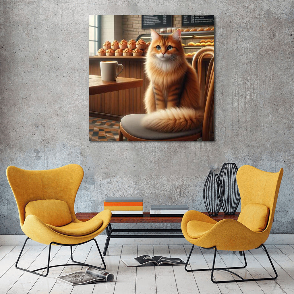 Fluffy Cat in the Coffee Shop: Comfort and Aroma