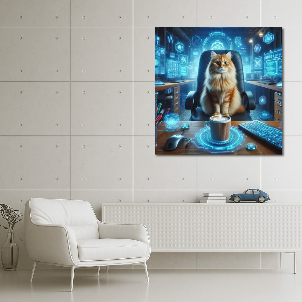 Cyber Cat in Cafe: Bright Accent for Your Walls