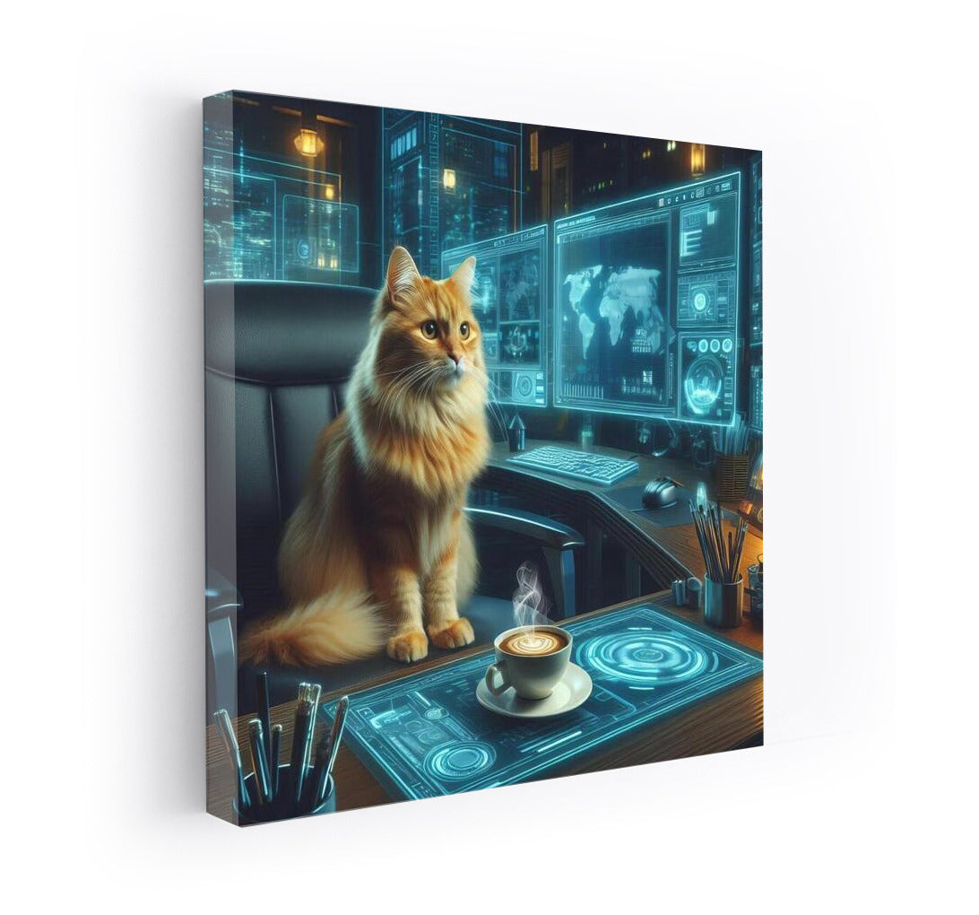 Cyber Cat in a Cafe: Futuristic World