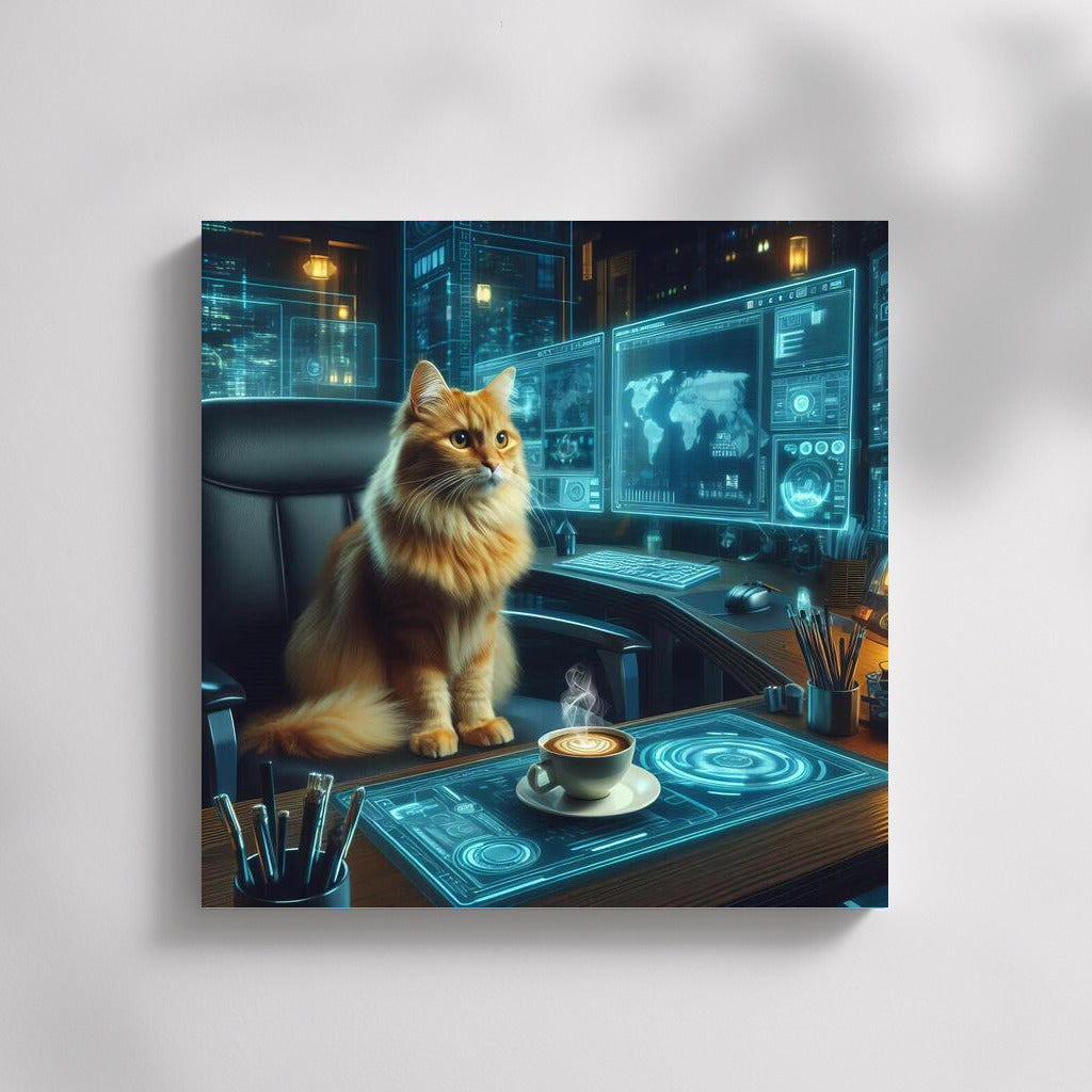 Cyber Cat in a Cafe: Futuristic World