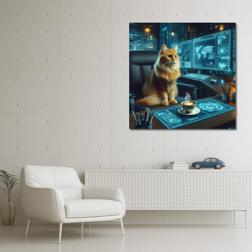 Cyber Cat in a Cafe: Futuristic World