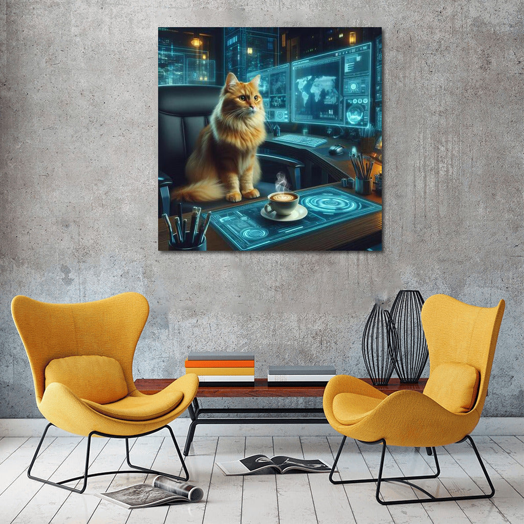 Cyber Cat in a Cafe: Futuristic World