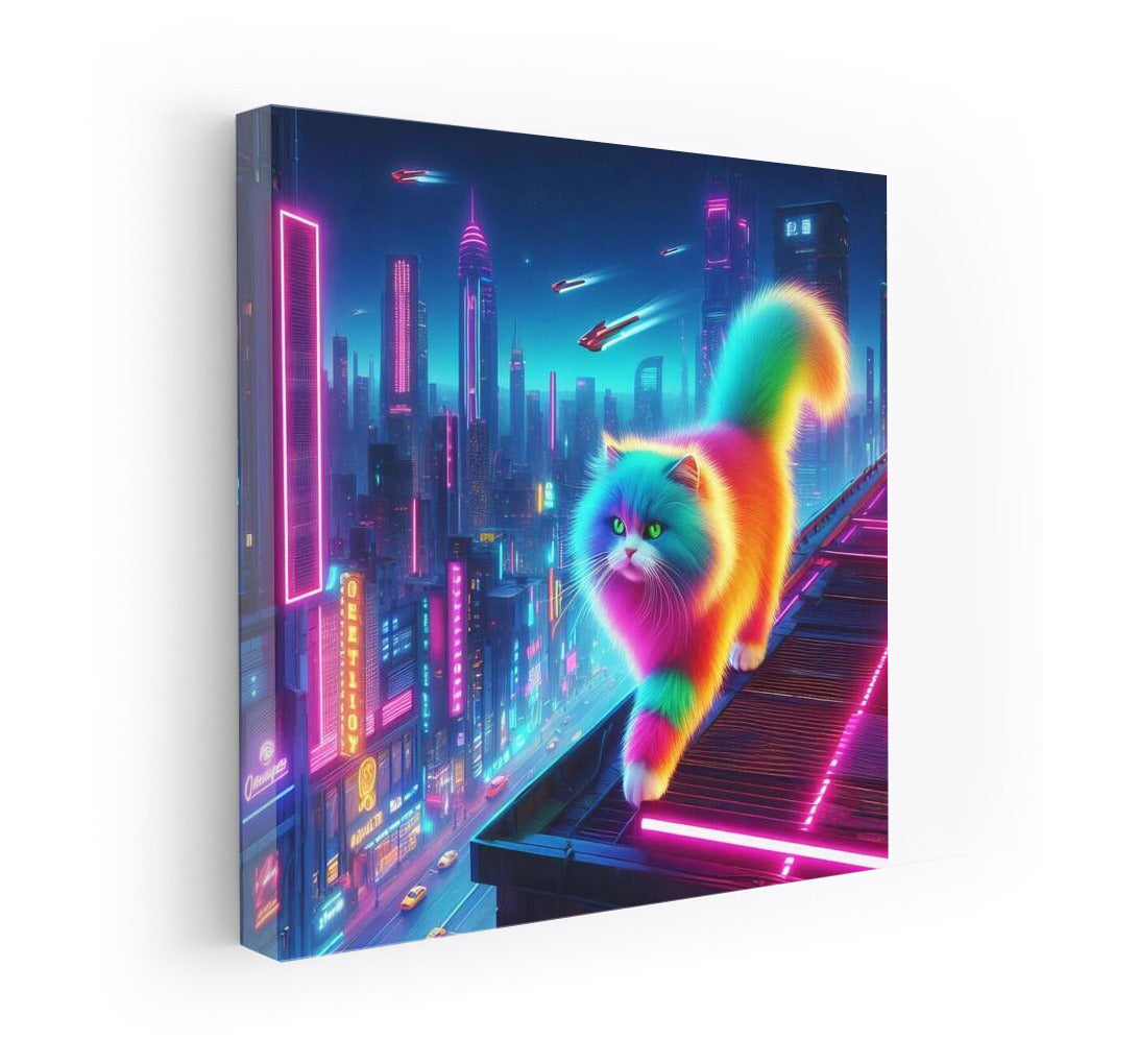 Neon Cat in the City of the Future