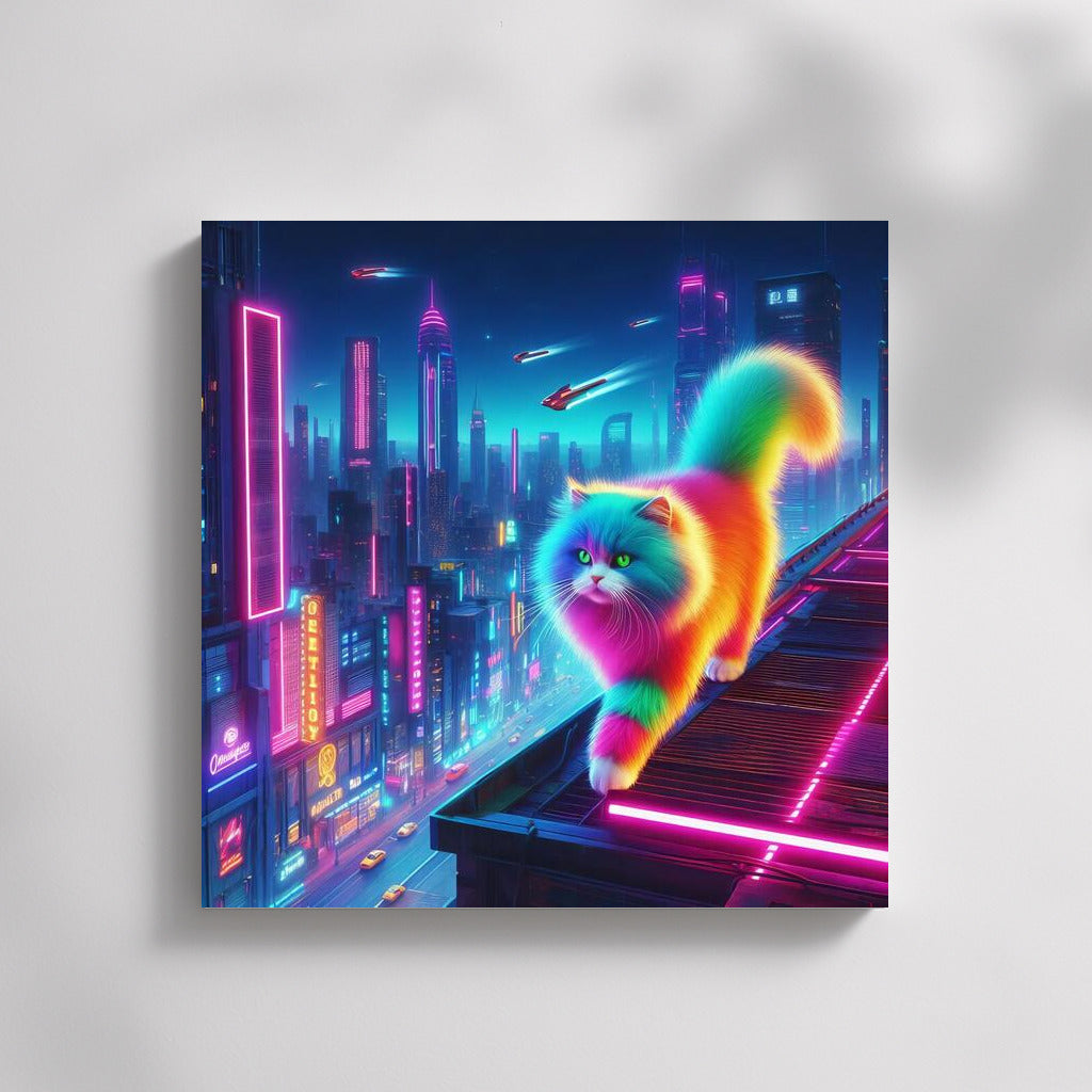 Neon Cat in the City of the Future